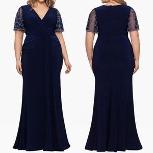 Betsy & Adam.
 Formal Gown. Jersey Knit Long V-Neck Dress.